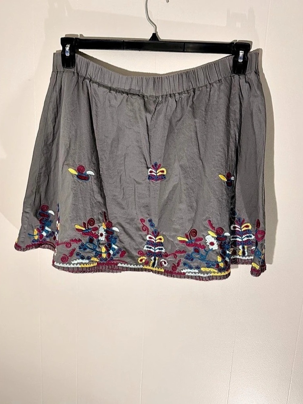 Vintage Fossil Embroidered Gray A-Line Skirt Size Large